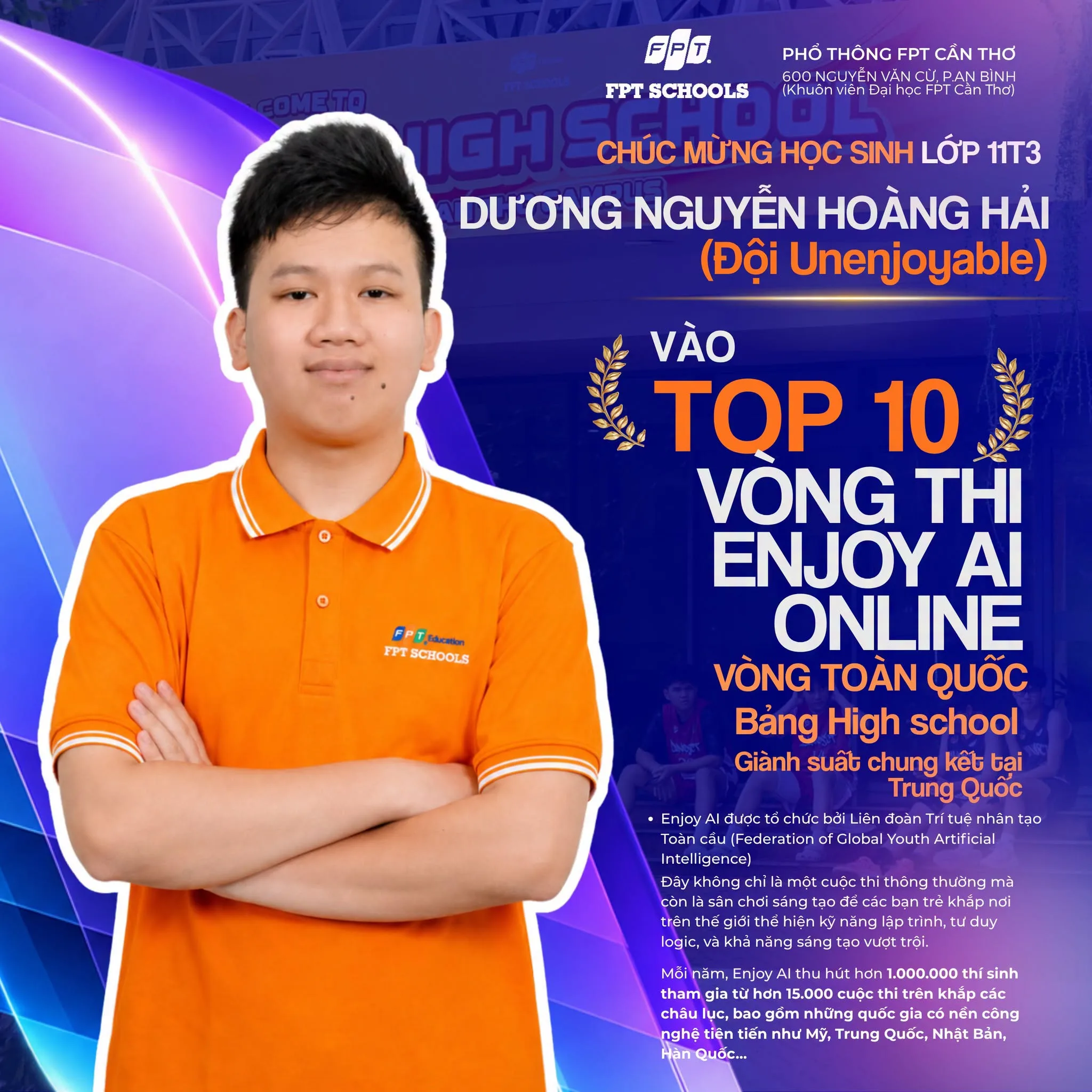 Học sinh Phổ thông FPT Cần Thơ ghi tên vào top 10 toàn quốc, sẵn sàng đại diện Việt Nam tranh tài tại Trung Quốc | FPT Schools