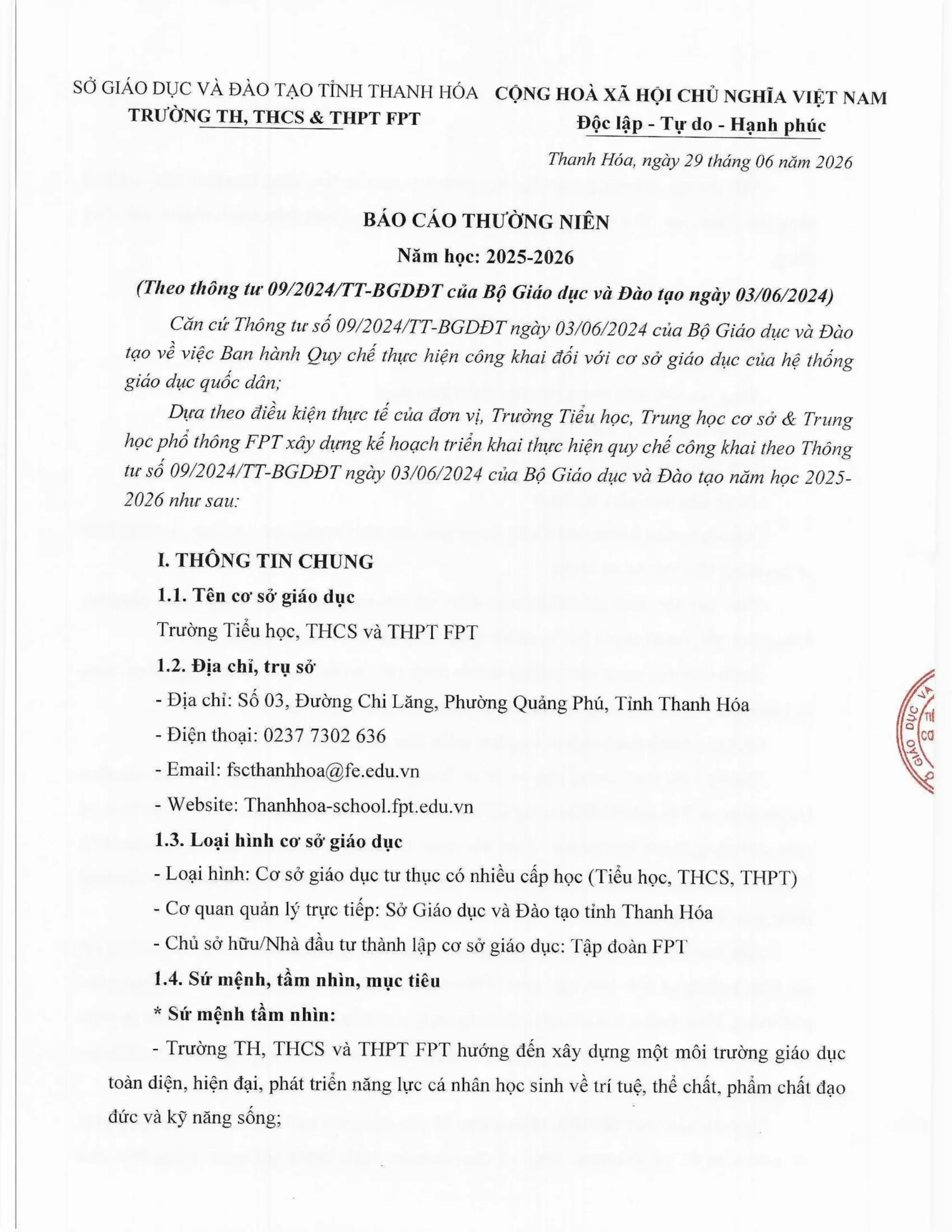 Báo cáo thường niên năm học 2025-2026 FPT School Thanh Hoá | FPT Schools