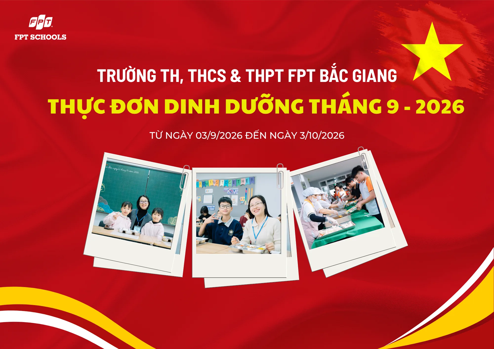 THỰC ĐƠN DINH DƯỠNG THÁNG 9 NĂM 2026 – FPT SCHOOL BẮC GIANG. | FPT Schools