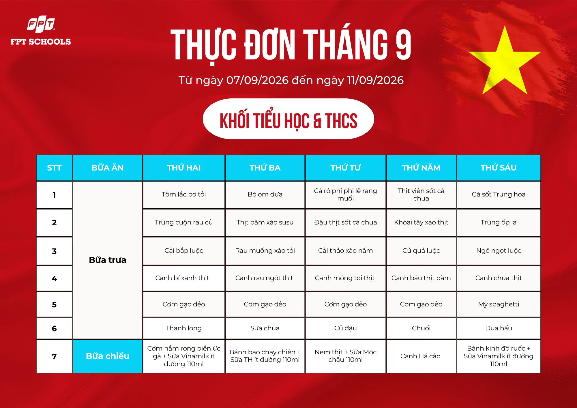 THỰC ĐƠN DINH DƯỠNG THÁNG 9 NĂM 2026 – FPT SCHOOL BẮC GIANG. - FPT Education THỰC ĐƠN DINH DƯỠNG THÁNG 9 NĂM 2026 – FPT SCHOOL BẮC GIANG. | FPT Schools