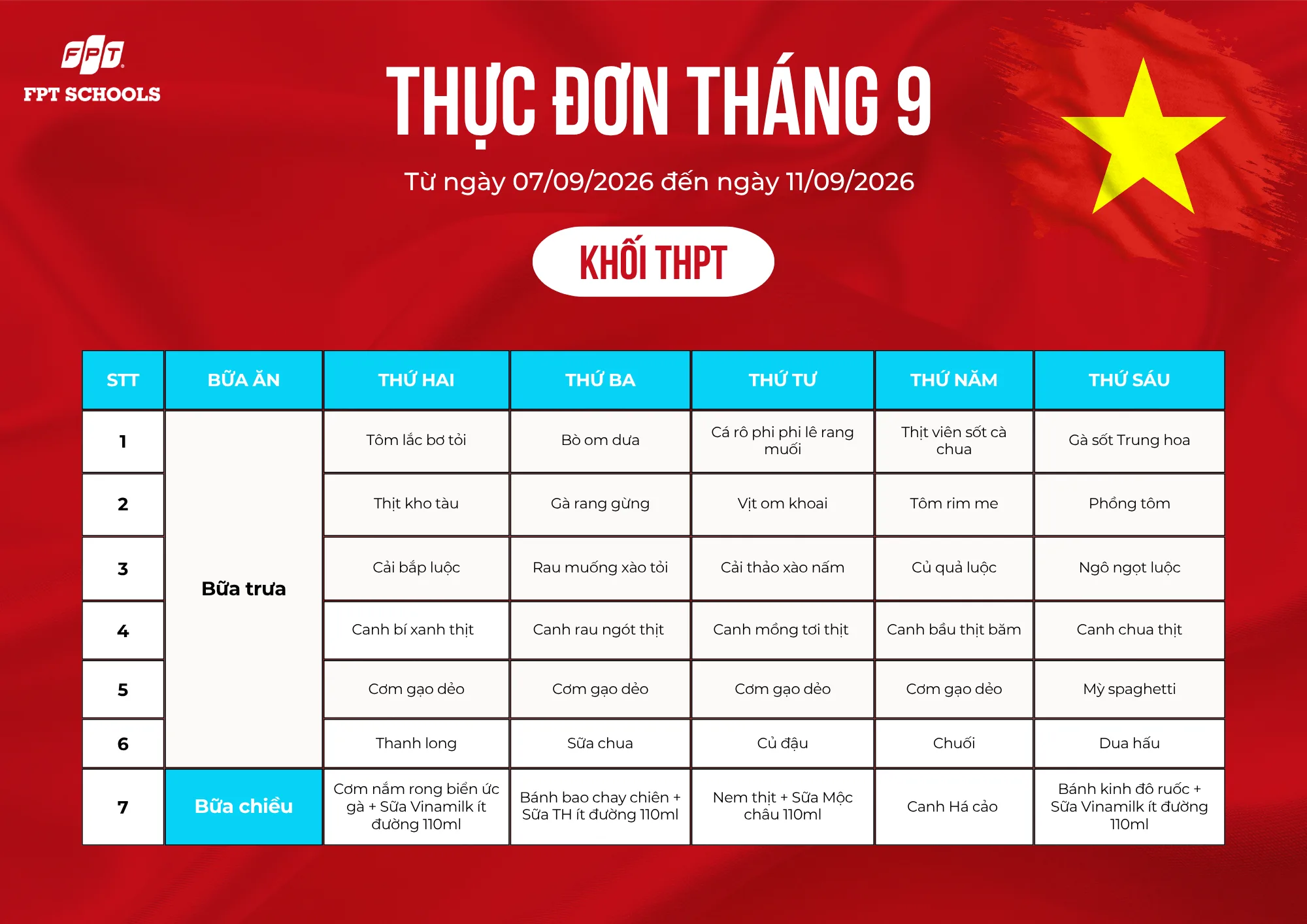 THỰC ĐƠN DINH DƯỠNG THÁNG 9 NĂM 2026 – FPT SCHOOL BẮC GIANG. - FPT Education THỰC ĐƠN DINH DƯỠNG THÁNG 9 NĂM 2026 – FPT SCHOOL BẮC GIANG. | FPT Schools