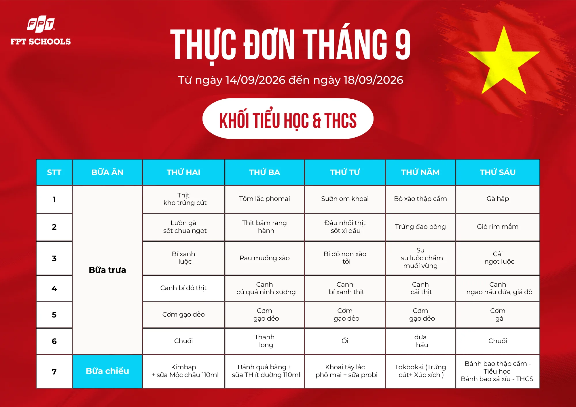 THỰC ĐƠN DINH DƯỠNG THÁNG 9 NĂM 2026 – FPT SCHOOL BẮC GIANG. - FPT Education THỰC ĐƠN DINH DƯỠNG THÁNG 9 NĂM 2026 – FPT SCHOOL BẮC GIANG. | FPT Schools