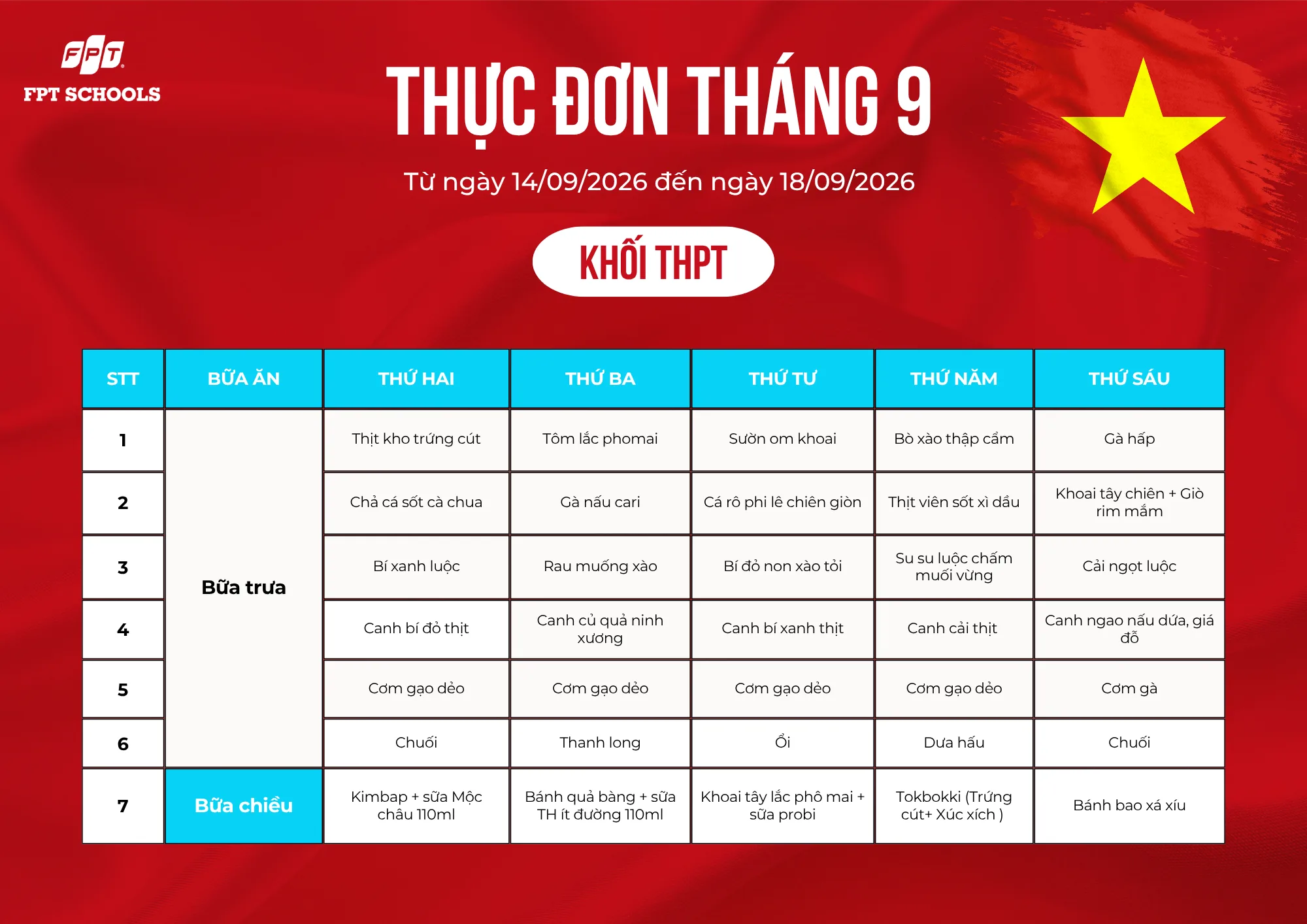THỰC ĐƠN DINH DƯỠNG THÁNG 9 NĂM 2026 – FPT SCHOOL BẮC GIANG. - FPT Education THỰC ĐƠN DINH DƯỠNG THÁNG 9 NĂM 2026 – FPT SCHOOL BẮC GIANG. | FPT Schools