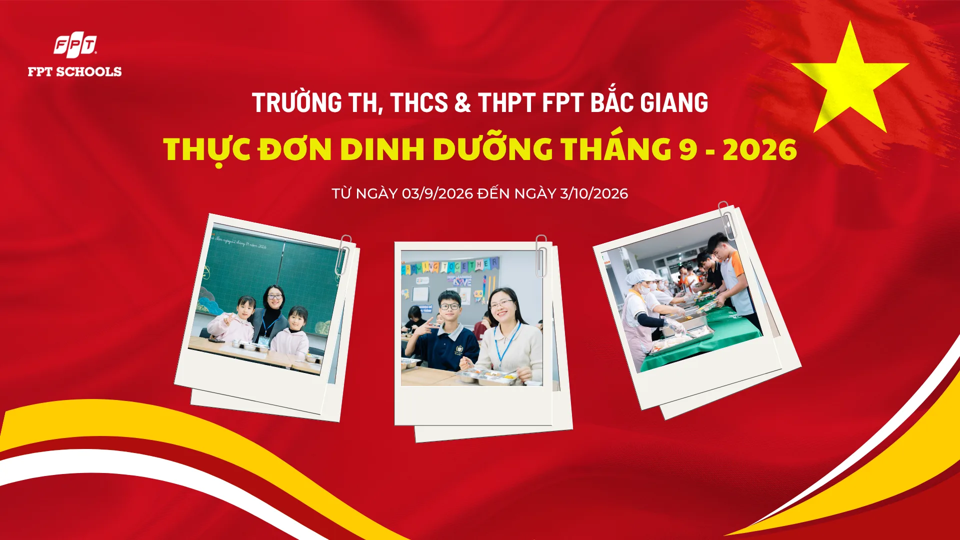 THỰC ĐƠN DINH DƯỠNG THÁNG 9 NĂM 2026 – FPT SCHOOL BẮC GIANG. | FPT Schools
