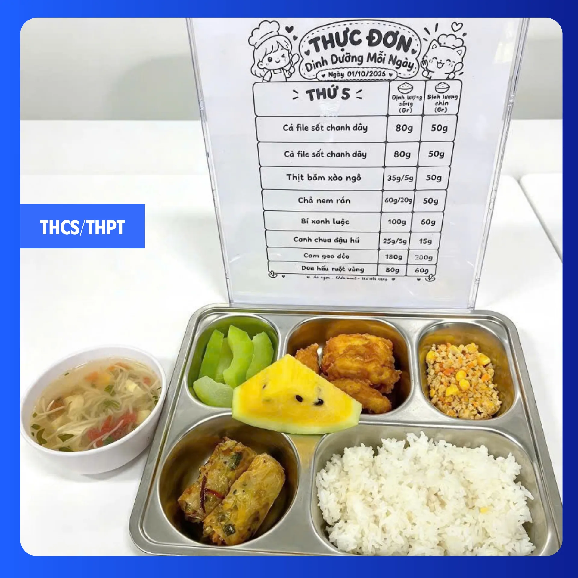 Suất ăn bán trú tại FPT School Hà Nam ngày 01/10/2026 - THCS & THPT