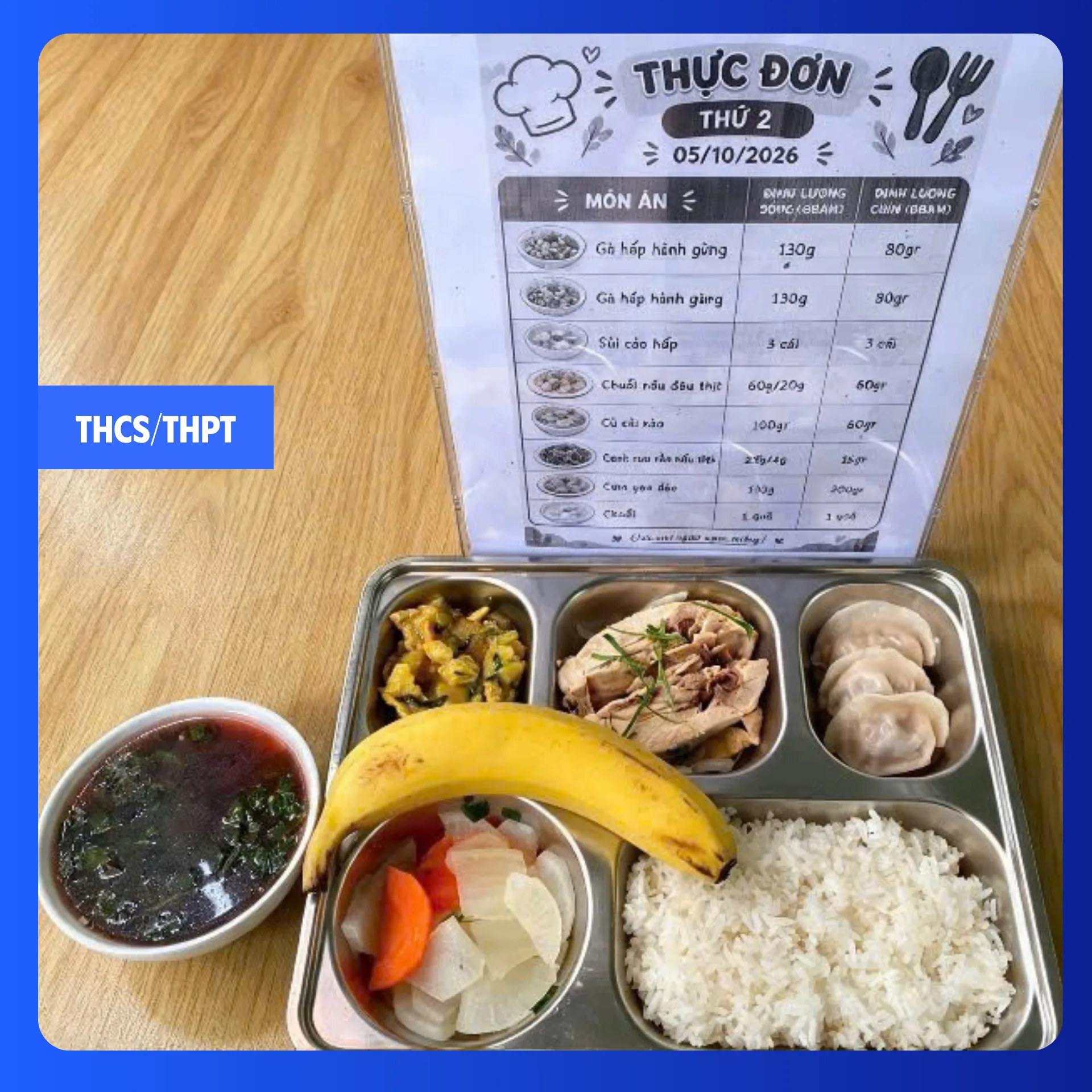 Suất ăn bán trú tại FPT School Hà Nam ngày 05/10/2026 - THCS & THPT