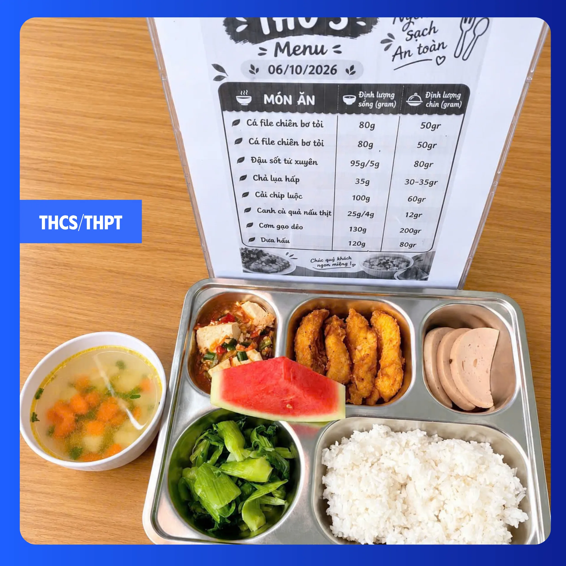 Suất ăn bán trú tại FPT School Hà Nam ngày 06/10/2026 - THCS & THPT