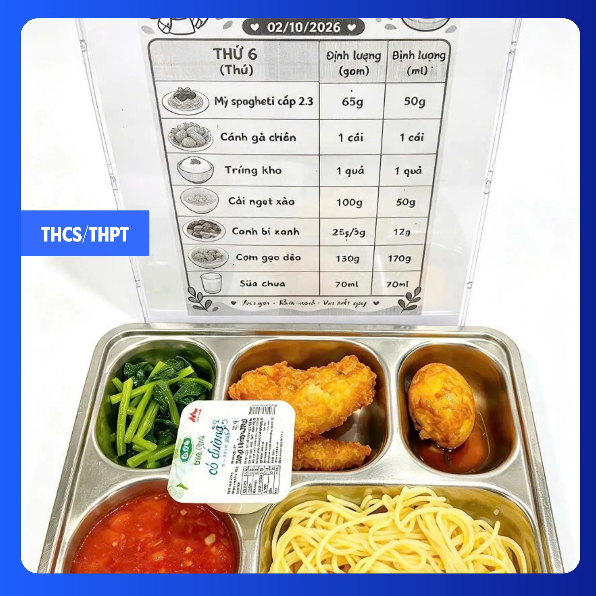 Suất ăn bán trú tại FPT School Hà Nam ngày 02/10/2026 - THCS & THPT