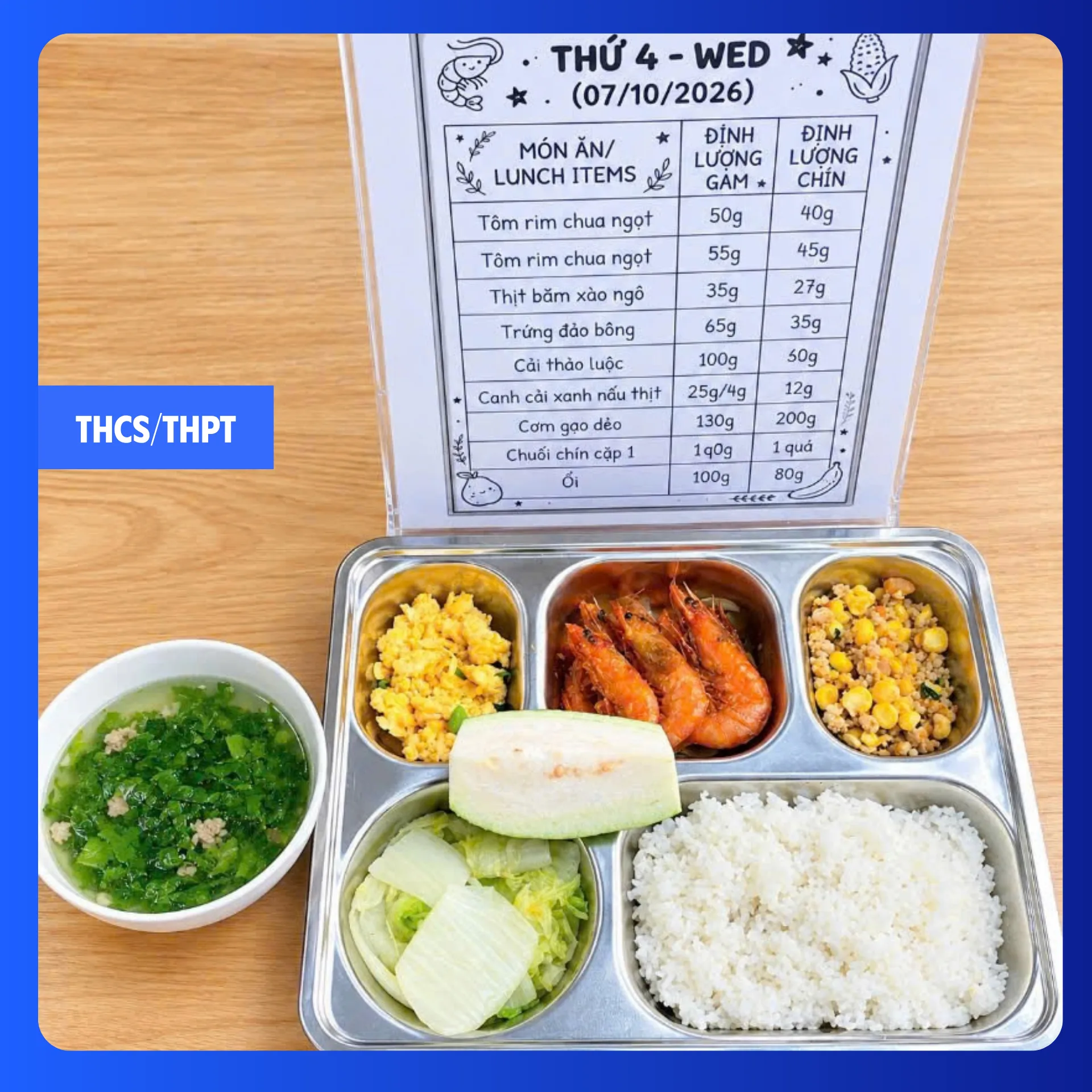 Suất ăn bán trú tại FPT School Hà Nam ngày 07/10/2026 - THCS & THPT
