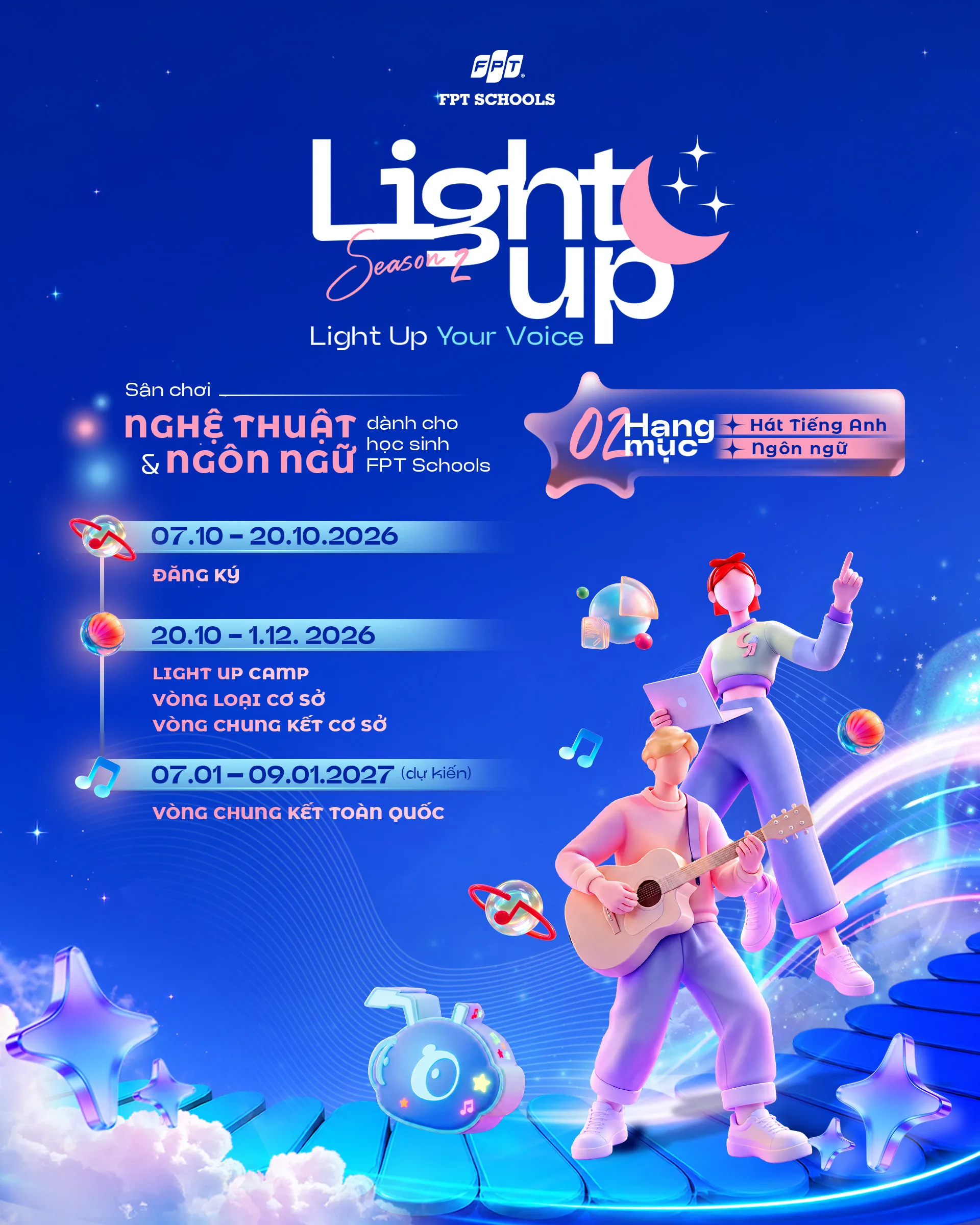 Học sinh FPT Schools tranh tài trình diễn nghệ thuật và ngôn ngữ tại Light Up 2026 | FPT Schools