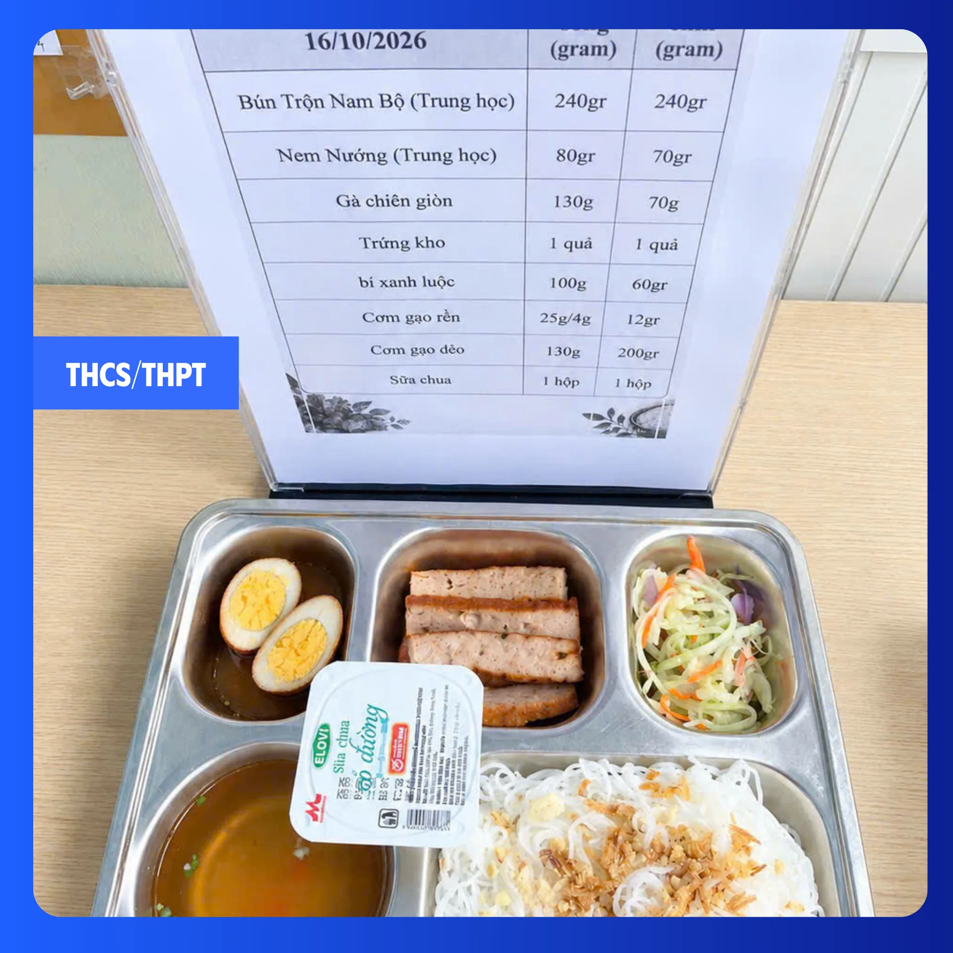 Suất ăn bán trú tại FPT School Hà Nam ngày 16/10/2026 - THCS & THPT