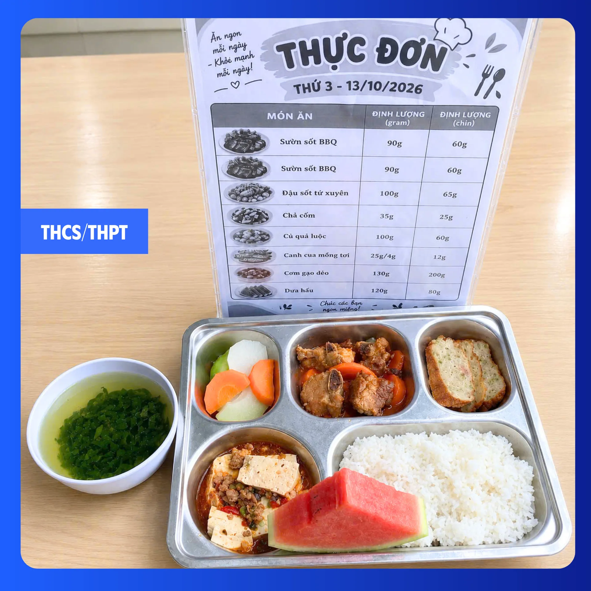 Suất ăn bán trú tại FPT School Hà Nam ngày 13/10/2026 - THCS & THPT