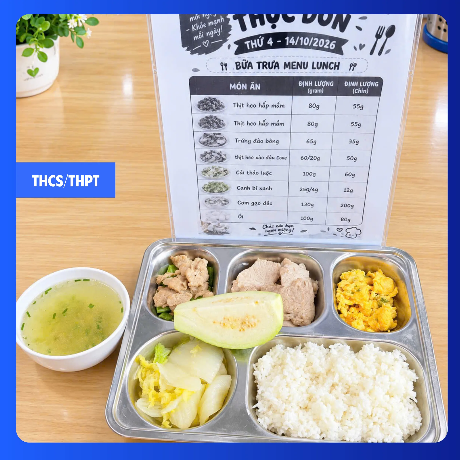 Suất ăn bán trú tại FPT School Hà Nam ngày 14/10/2026 - THCS & THPT