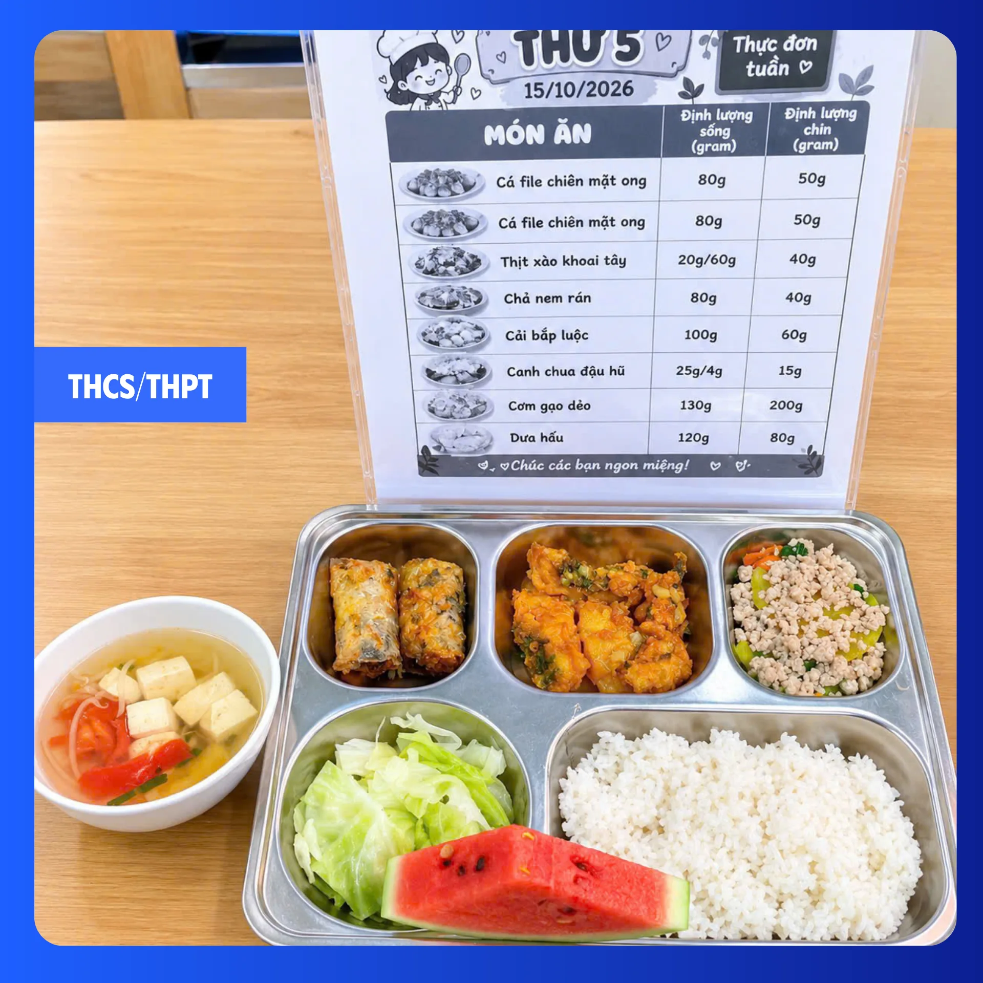 Suất ăn bán trú tại FPT School Hà Nam ngày 15/10/2026 - THCS & THPT