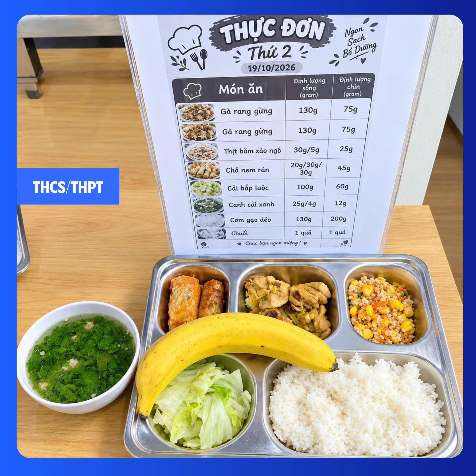 Suất ăn bán trú tại FPT School Hà Nam ngày 19/10/2026 - THCS & THPT