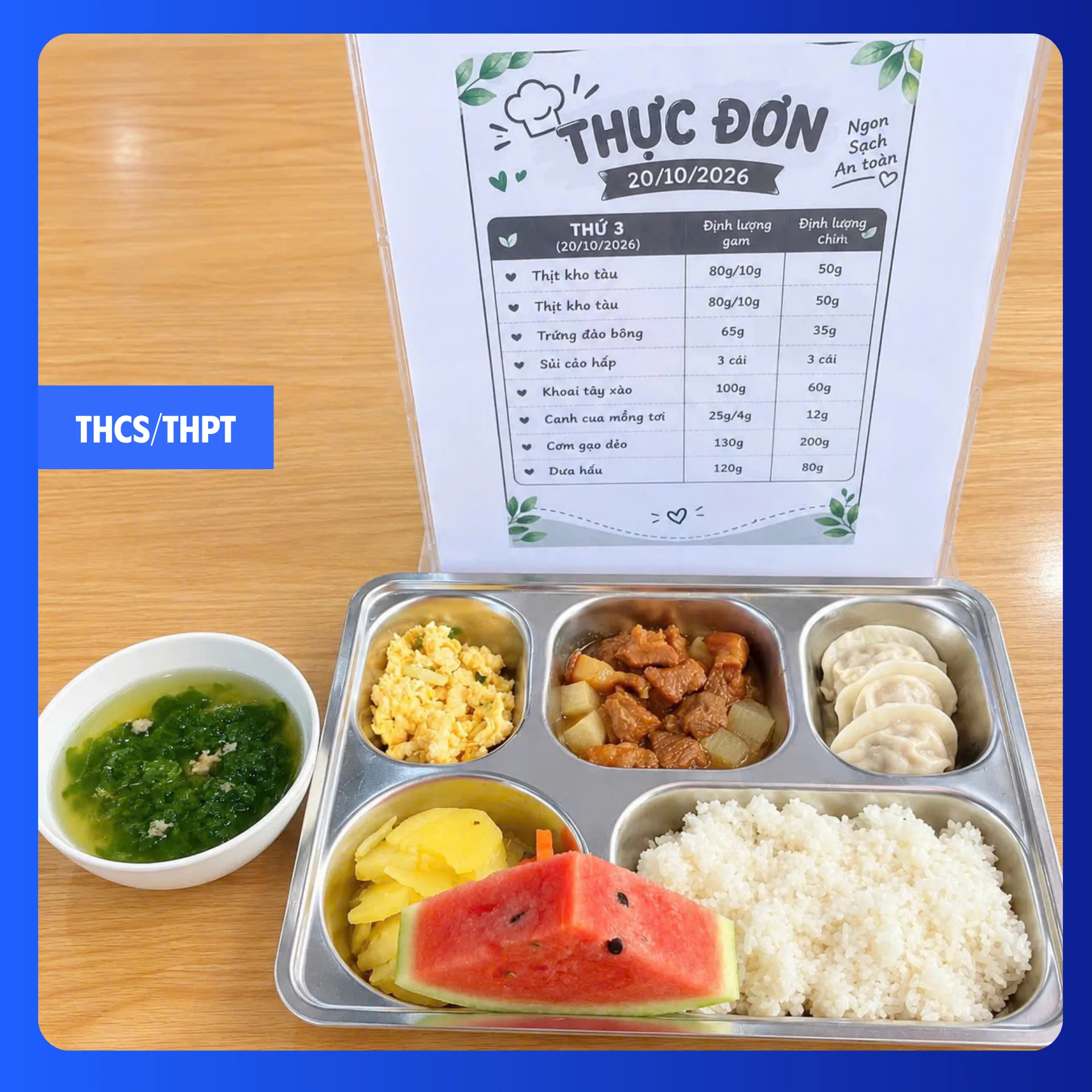Suất ăn bán trú tại FPT School Hà Nam ngày 20/10/2026 - THCS & THPT