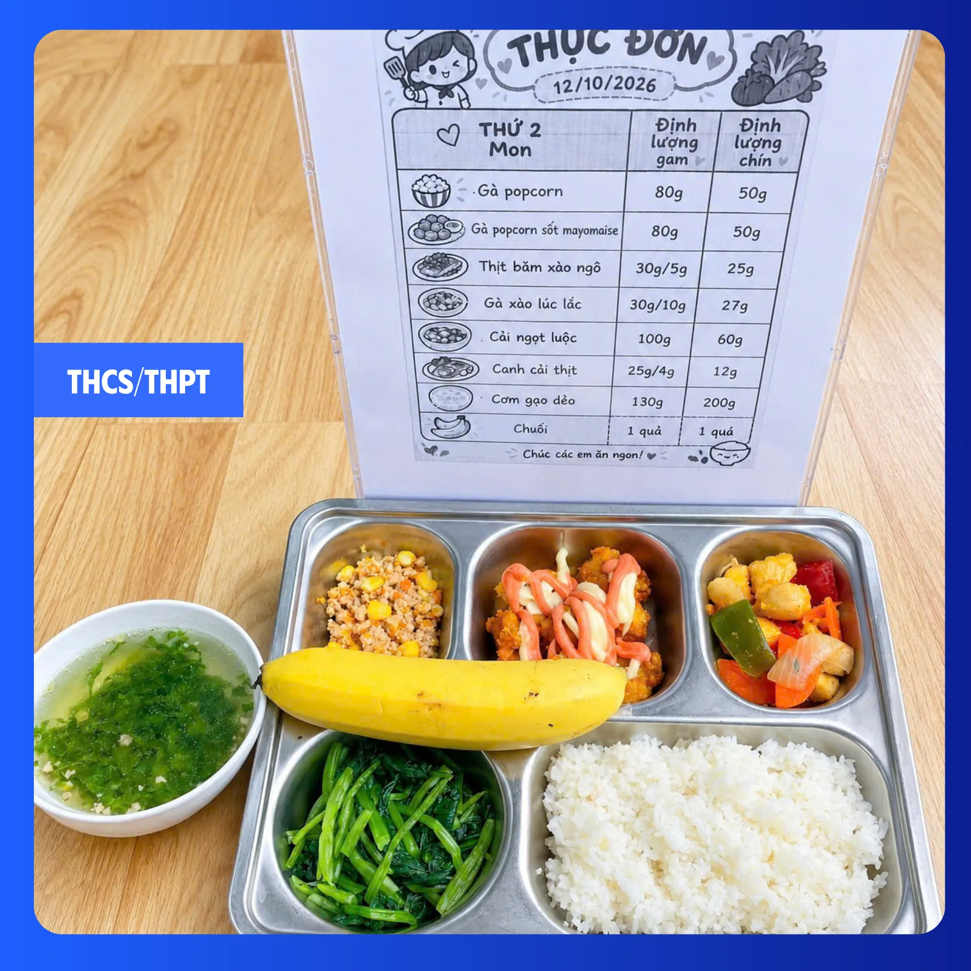 Suất ăn bán trú tại FPT School Hà Nam ngày 12/10/2026 - THCS & THPT
