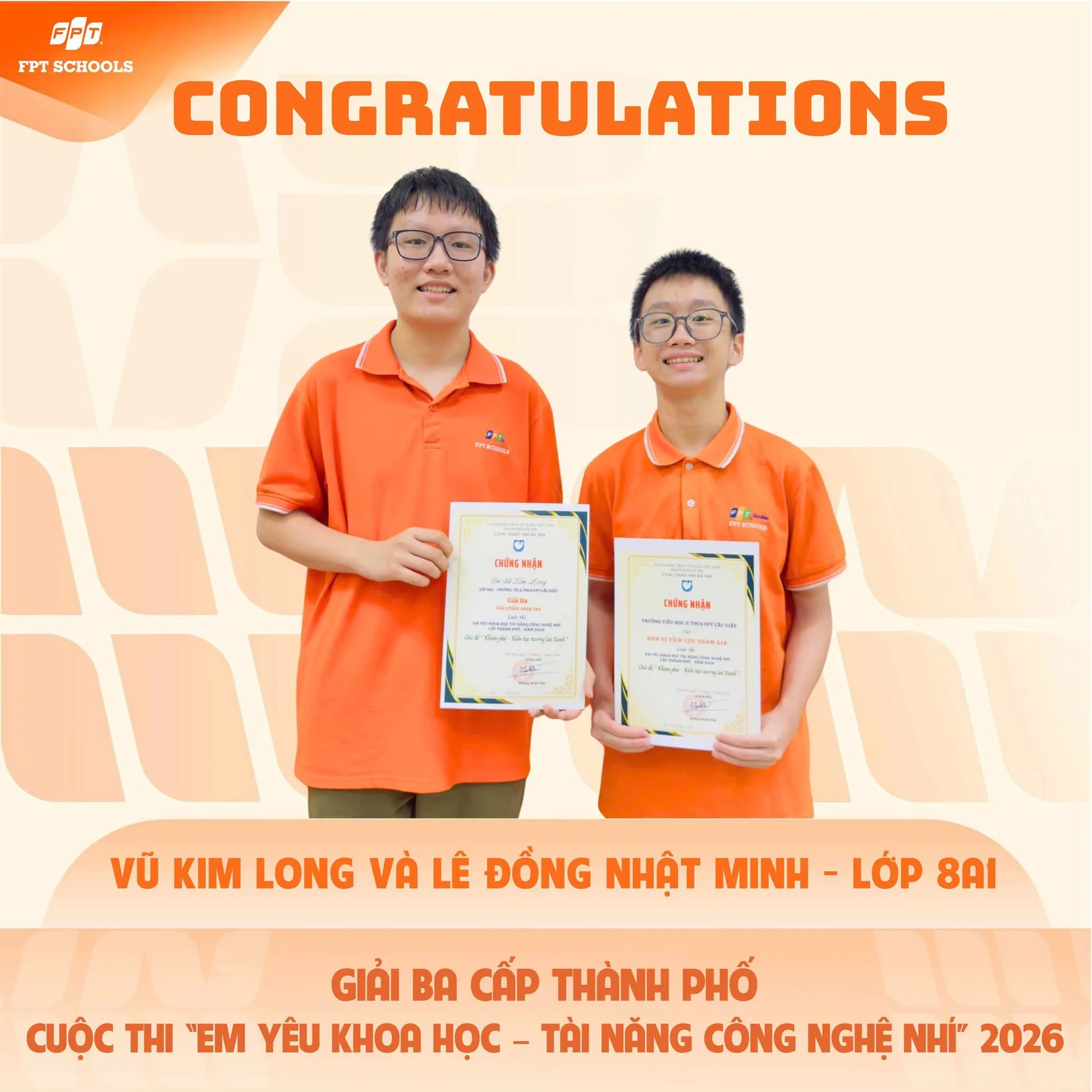 Sáng tạo vì môi trường: Học sinh FPT School Cầu Giấy đạt Giải Ba cấp Thành phố với dự án AI  | FPT Schools